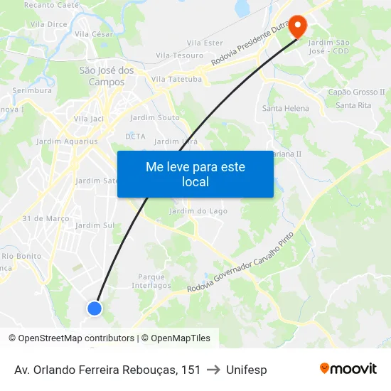 Av. Orlando Ferreira Rebouças, 151 to Unifesp map