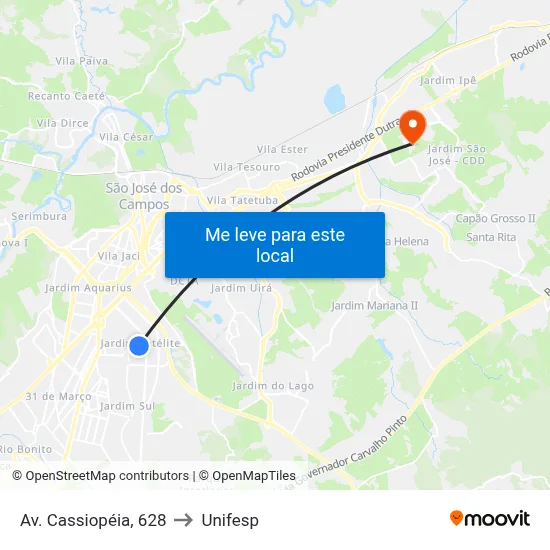 Av. Cassiopéia, 628 to Unifesp map