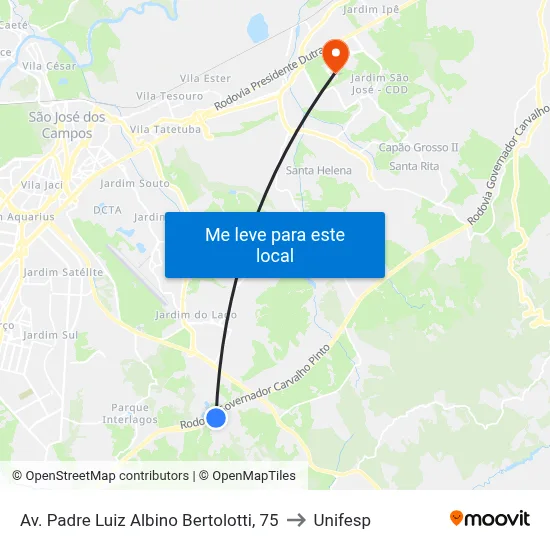 Av. Padre Luiz Albino Bertolotti, 75 to Unifesp map
