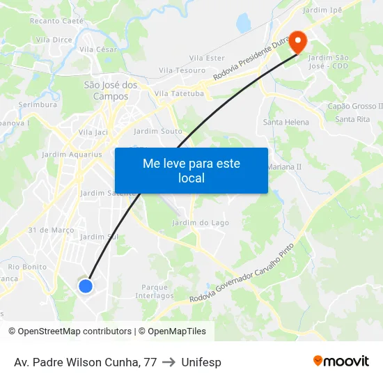 Av. Padre Wilson Cunha, 77 to Unifesp map