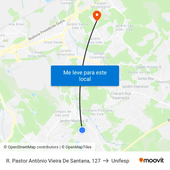 R. Pastor Antônio Vieira De Santana, 127 to Unifesp map