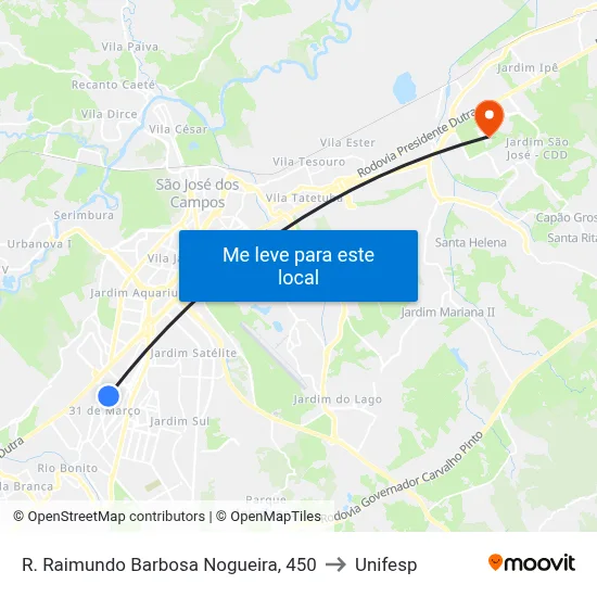 R. Raimundo Barbosa Nogueira, 450 to Unifesp map