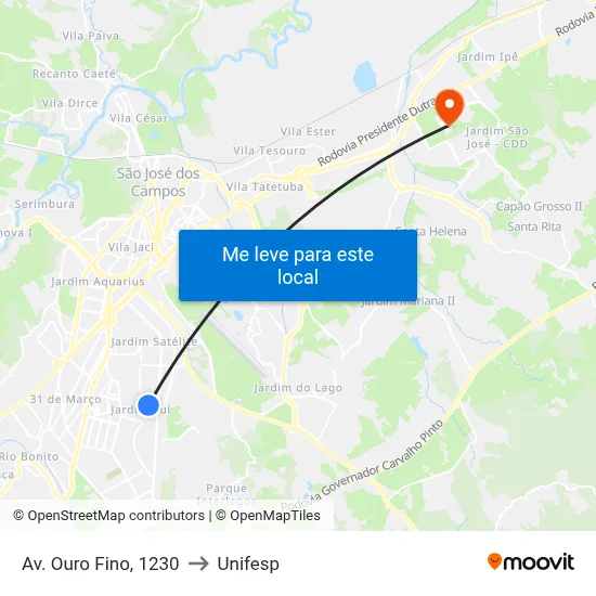 Av. Ouro Fino, 1230 to Unifesp map