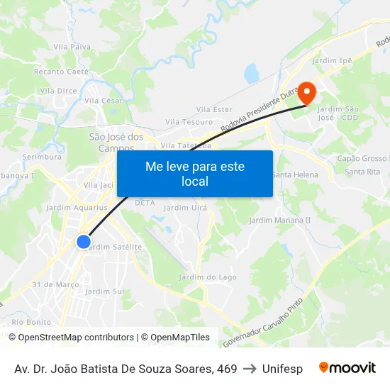Av. Dr. João Batista De Souza Soares, 469 to Unifesp map