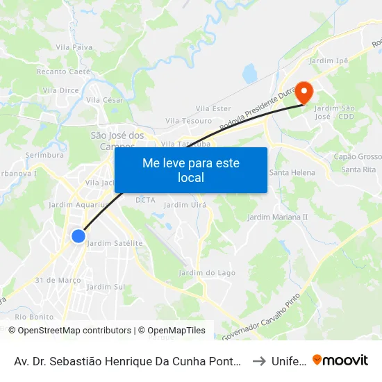 Av. Dr. Sebastião Henrique Da Cunha Pontes, 4300 to Unifesp map