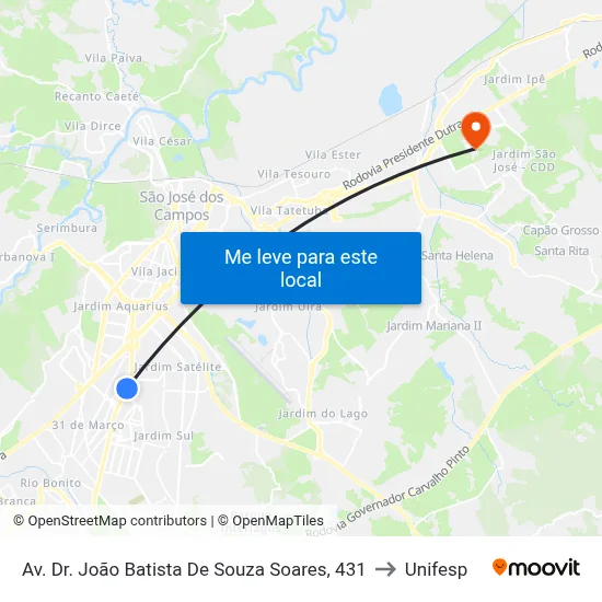 Av. Dr. João Batista De Souza Soares, 431 to Unifesp map
