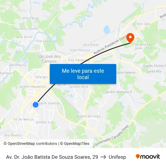 Av. Dr. João Batista De Souza Soares, 29 to Unifesp map