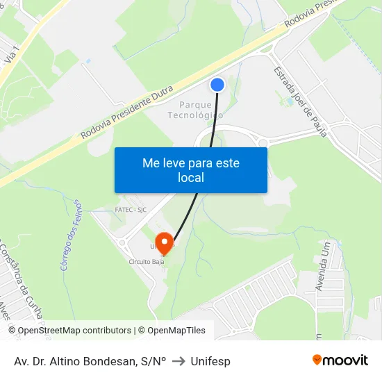 Av. Dr. Altino Bondesan, S/Nº to Unifesp map