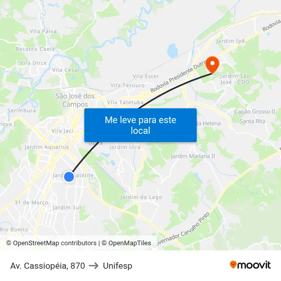 Av. Cassiopéia, 870 to Unifesp map