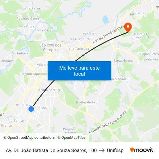 Av. Dr. João Batista De Souza Soares, 100 to Unifesp map