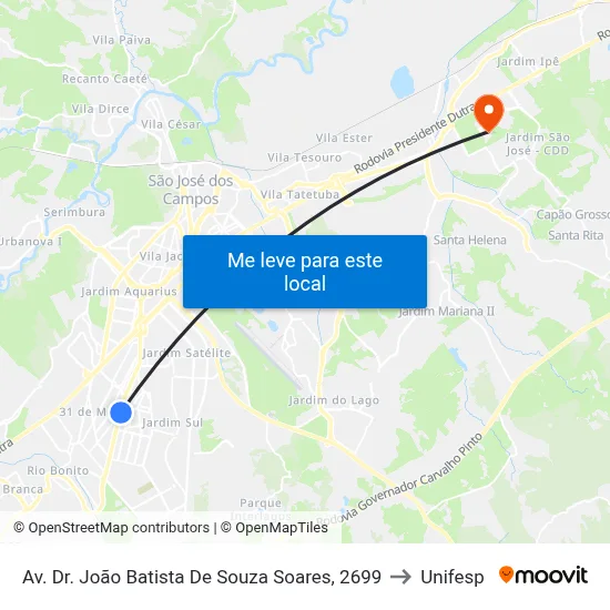 Av. Dr. João Batista De Souza Soares, 2699 to Unifesp map