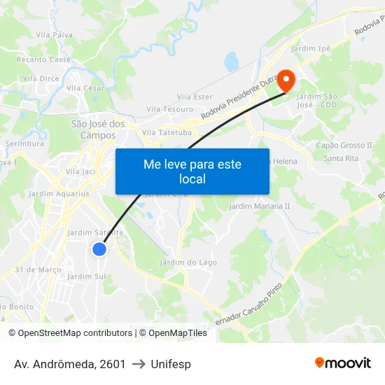 Av. Andrômeda, 2601 to Unifesp map