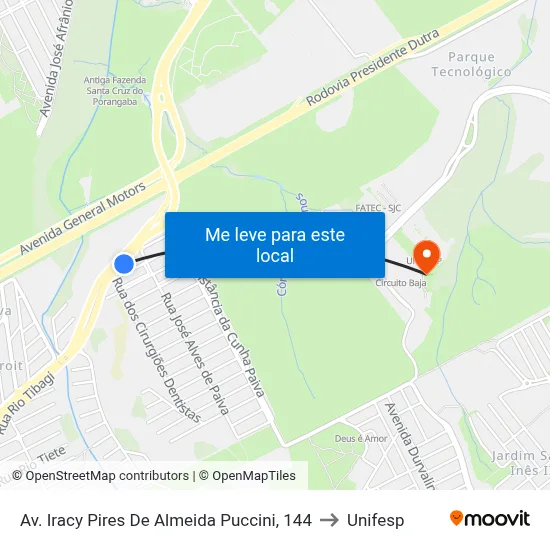 Av. Iracy Pires De Almeida Puccini, 144 to Unifesp map