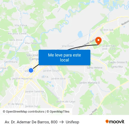 Av. Dr. Ademar De Barros, 800 to Unifesp map