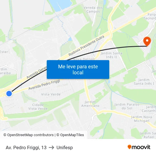 Av. Pedro Friggi, 13 to Unifesp map