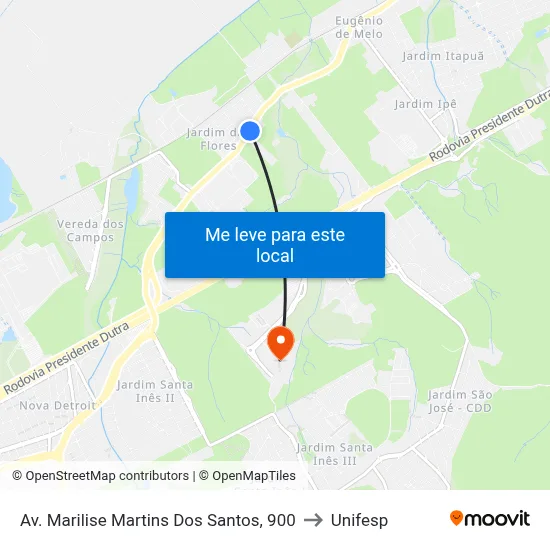 Av. Marilise Martins Dos Santos, 900 to Unifesp map