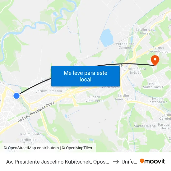 Av. Presidente Juscelino Kubitschek, Oposto 5595 to Unifesp map