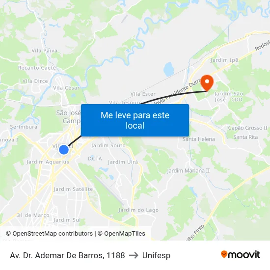 Av. Dr. Ademar De Barros, 1188 to Unifesp map