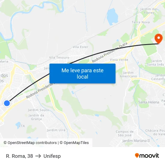 R. Roma, 38 to Unifesp map