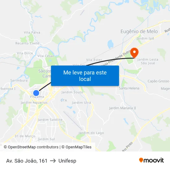 Av. São João, 161 to Unifesp map