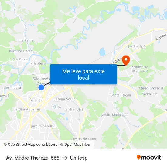 Av. Madre Thereza, 565 to Unifesp map