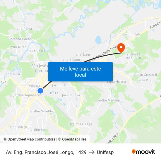 Av. Eng. Francisco José Longo, 1429 to Unifesp map