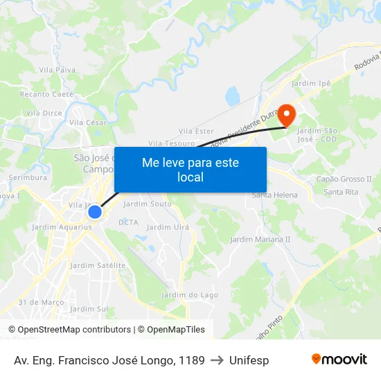 Av. Eng. Francisco José Longo, 1189 to Unifesp map