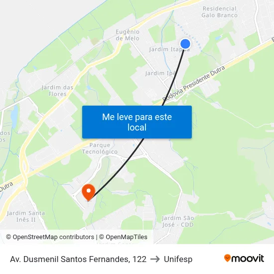 Av. Dusmenil Santos Fernandes, 122 to Unifesp map
