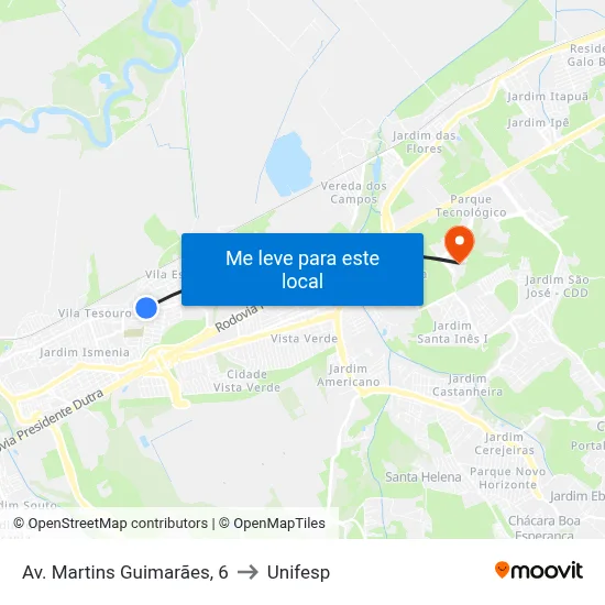 Av. Martins Guimarães, 6 to Unifesp map