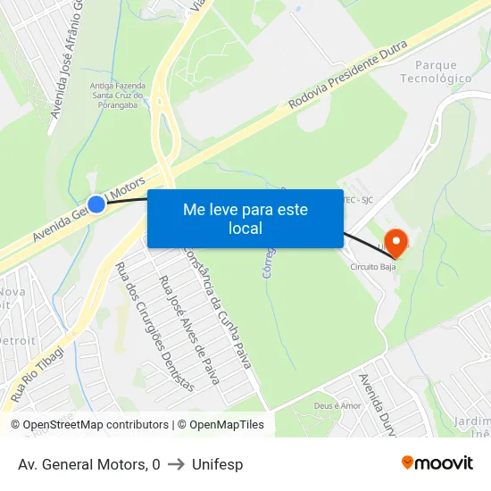 Av. General Motors, 0 to Unifesp map
