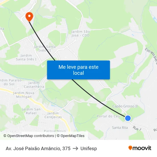 Av. José Paixão Amâncio, 375 to Unifesp map
