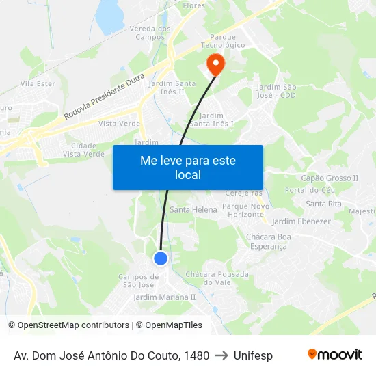 Av. Dom José Antônio Do Couto, 1480 to Unifesp map