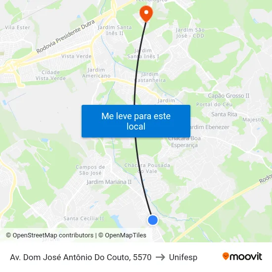 Av. Dom José Antônio Do Couto, 5570 to Unifesp map