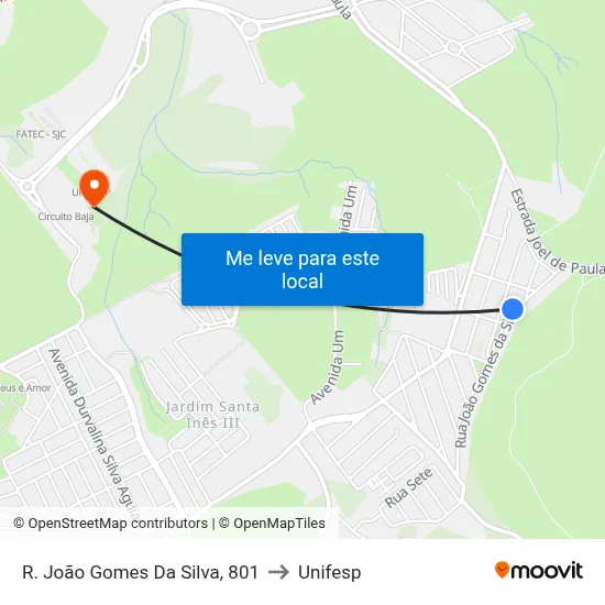 R. João Gomes Da Silva, 801 to Unifesp map
