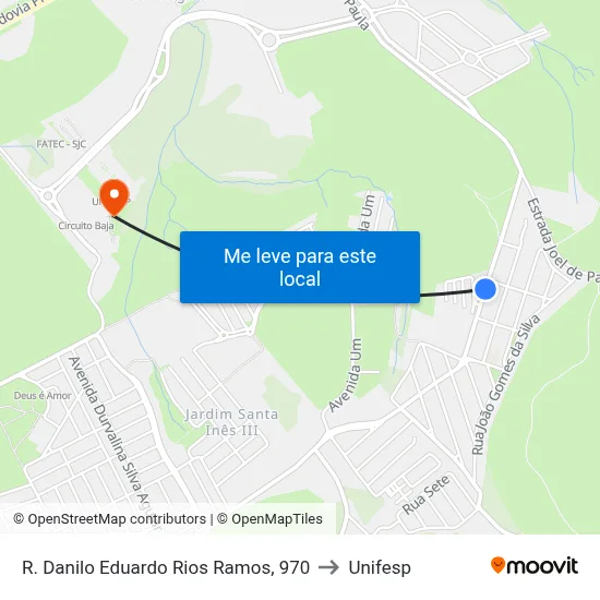 R. Danilo Eduardo Rios Ramos, 970 to Unifesp map