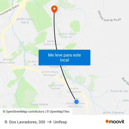 R. Dos Lavradores, 300 to Unifesp map