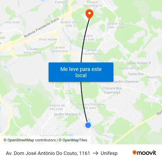 Av. Dom José Antônio Do Couto, 1161 to Unifesp map