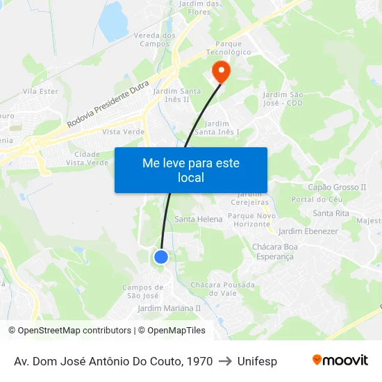 Av. Dom José Antônio Do Couto, 1970 to Unifesp map
