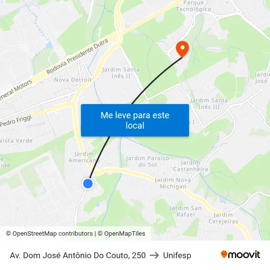 Av. Dom José Antônio Do Couto, 250 to Unifesp map