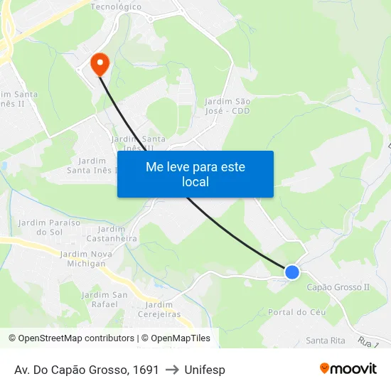 Av. Do Capão Grosso, 1691 to Unifesp map