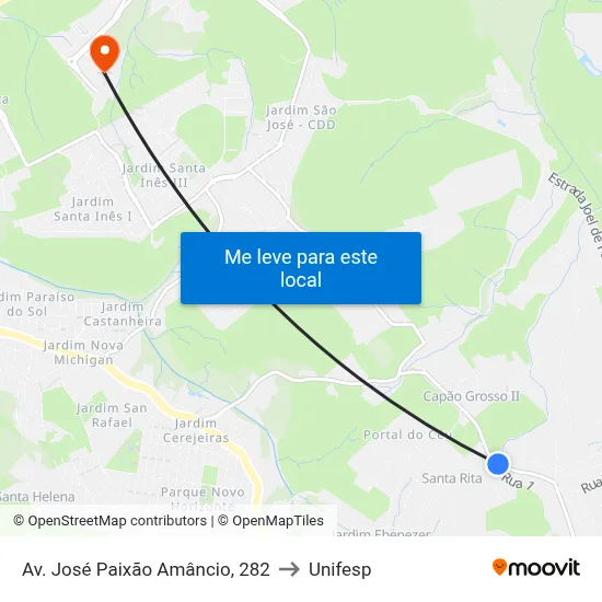 Av. José Paixão Amâncio, 282 to Unifesp map