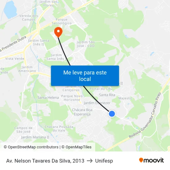 Av. Nelson Tavares Da Silva, 2013 to Unifesp map