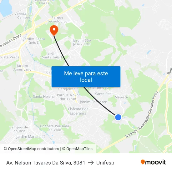 Av. Nelson Tavares Da Silva, 3081 to Unifesp map