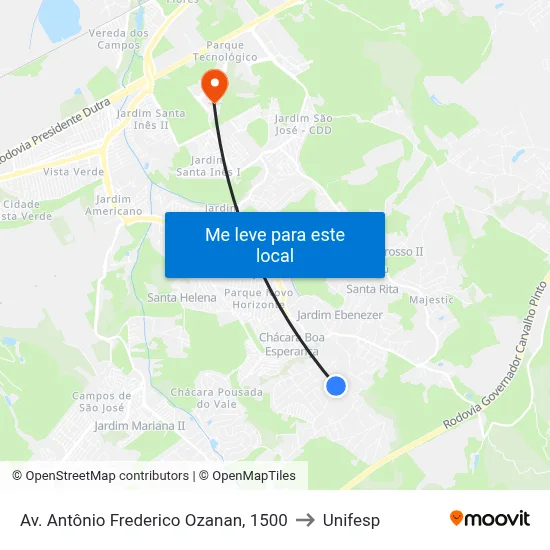 Av. Antônio Frederico Ozanan, 1500 to Unifesp map