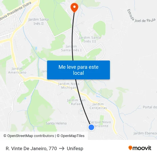 R. Vinte De Janeiro, 770 to Unifesp map