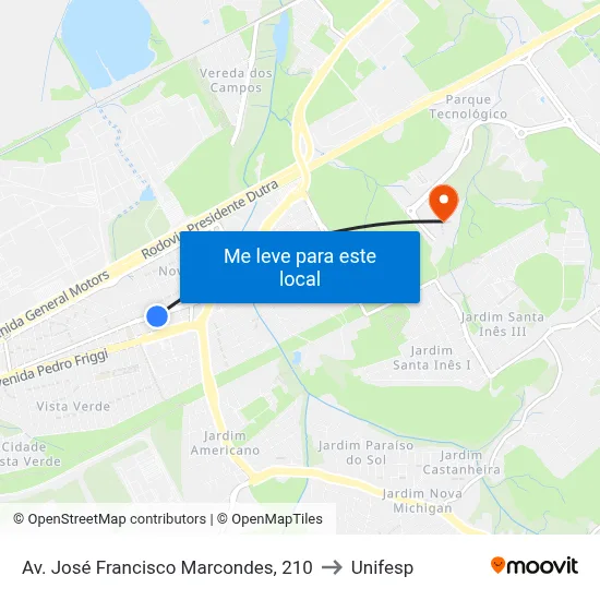 Av. José Francisco Marcondes, 210 to Unifesp map