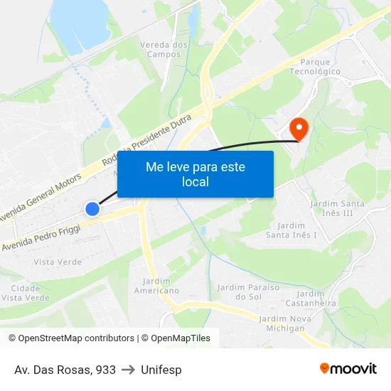 Av. Das Rosas, 933 to Unifesp map