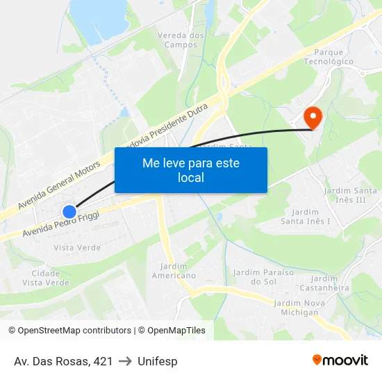 Av. Das Rosas, 421 to Unifesp map