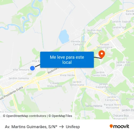 Av. Martins Guimarães, S/Nº to Unifesp map