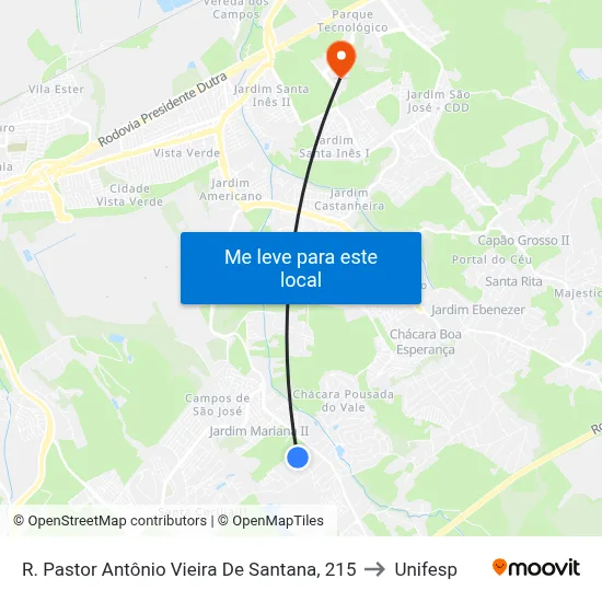R. Pastor Antônio Vieira De Santana, 215 to Unifesp map